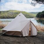 a tent near a lake