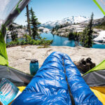 a sleeping bag on a mountain