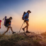 Hikers climbing on mountain